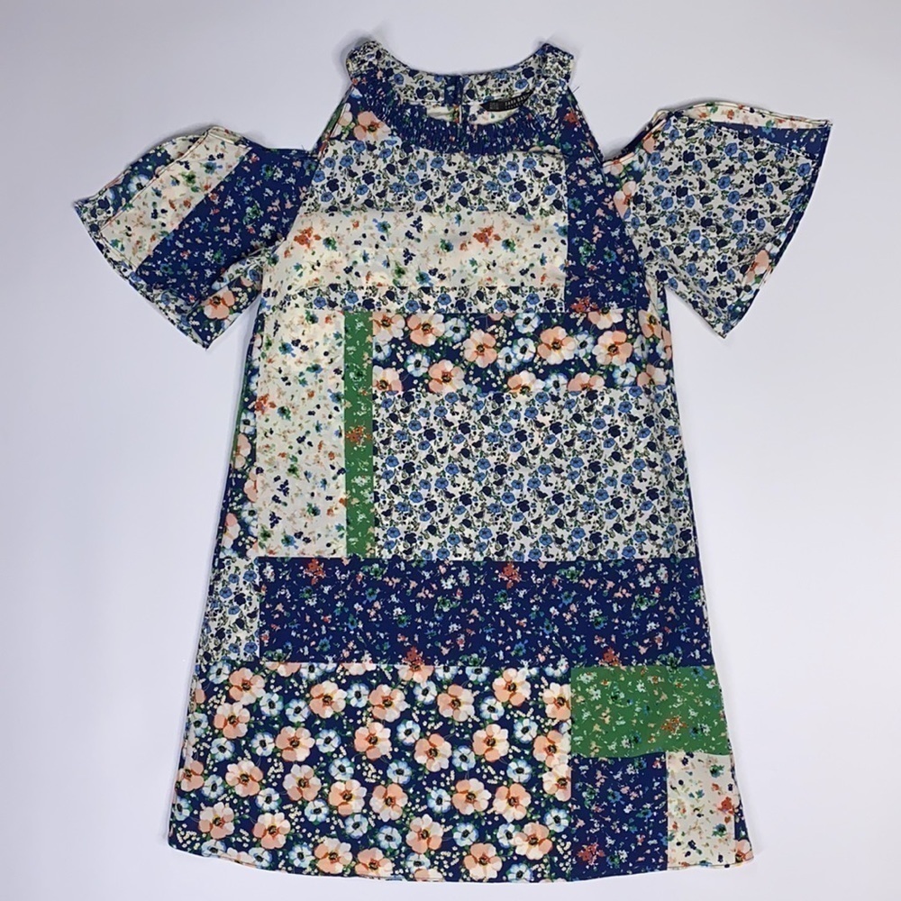 Zara Basic Cold Shoulder Patchwork Floral Dress S… - image 3